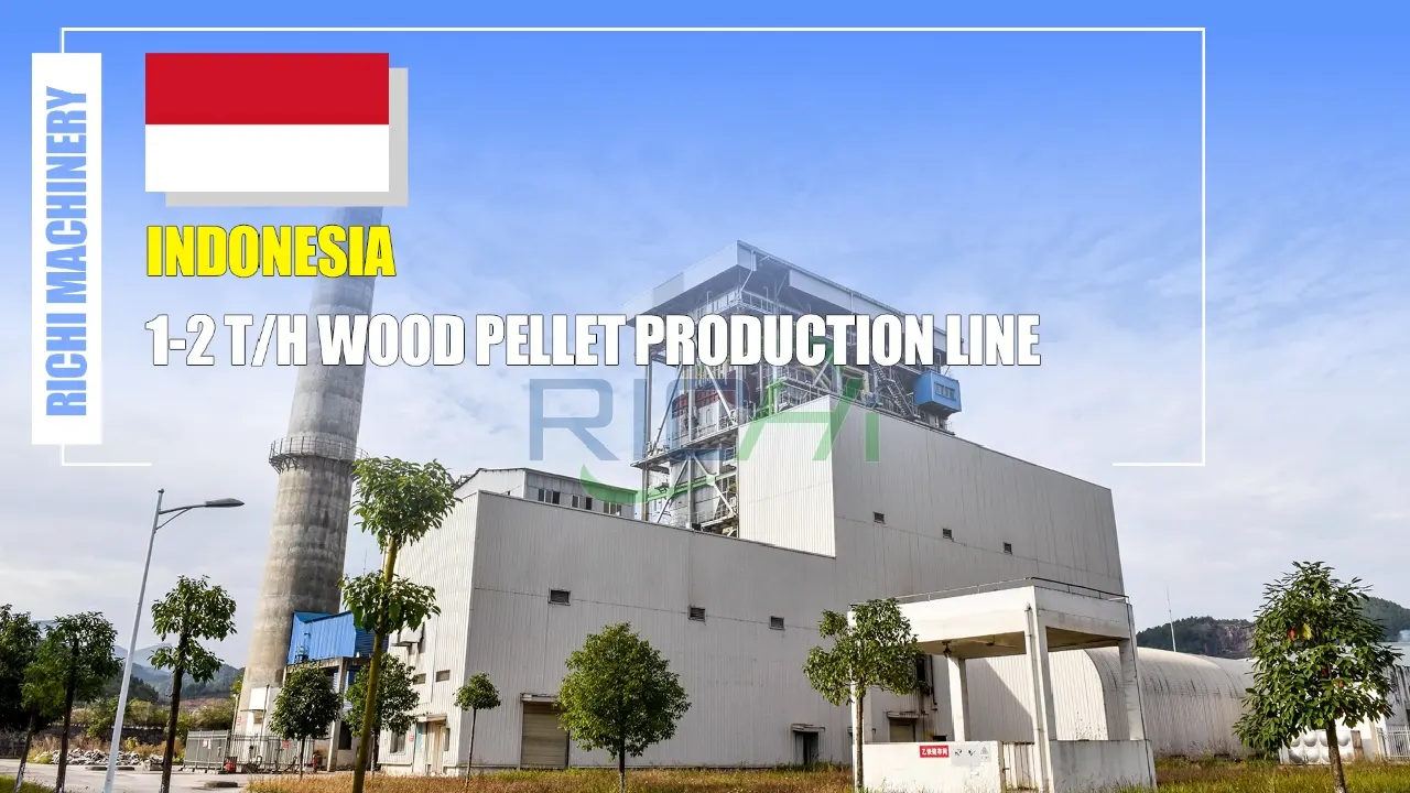 Featured images from a case study video of an Indonesian 1-2 t/h wood pellet production line