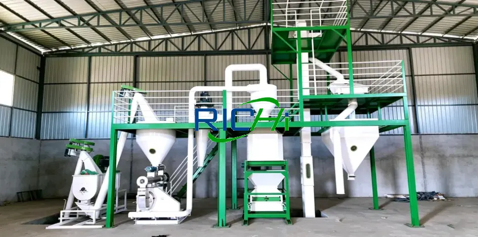 Schéma d'une ligne de production à petite échelle de granulés alimentaires d'une capacité de 1 à 2 TPH