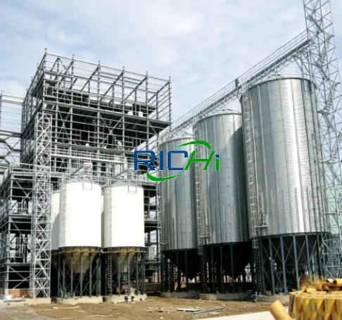 30T/H commercial pig feed production line project for Russia, automated feed mill with galvanized storage silos