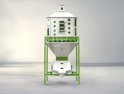 Counter flow pellet cooling machine to cool hot feed and biomass pellets