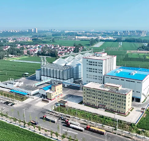 Full animal feed pellet mill plant panoramic aerial view