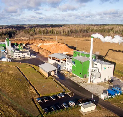 Industrial wood biomass combustion fuel pellet plant construction site