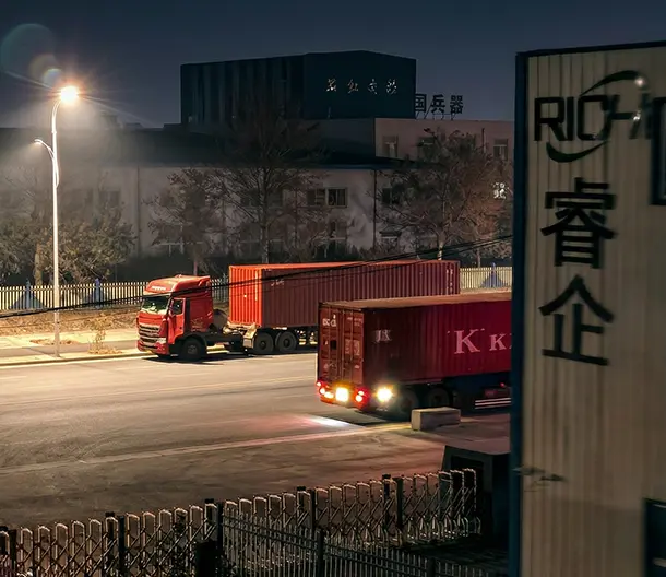 Trucks transporting finished feed and biomass pellets from RICHI factory