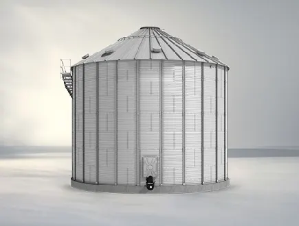 Large vertical grain raw material storage silo for complete feed pellet plant