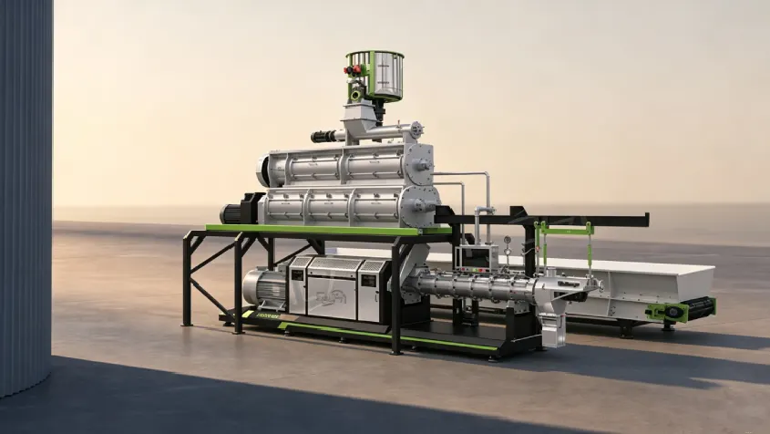 Twin-screw extruders can be used to process aquatic feed and pet food
