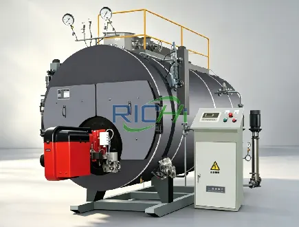 Industrial steam boiler supporting heating system in cow dung manure processing plant