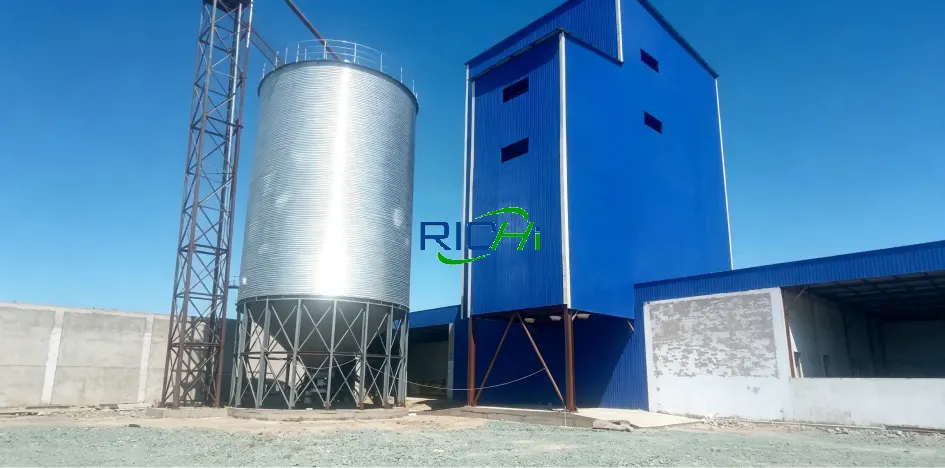 Außenansicht einer Großanlage zur Herstellung von Luzerne-Futterpellets mit einer Leistung von 16–20 t/h – Projekt einer Futtermühle in Usbekistan