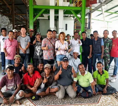 Group photo taken during the installation of a wood pellet production line in Indonesia